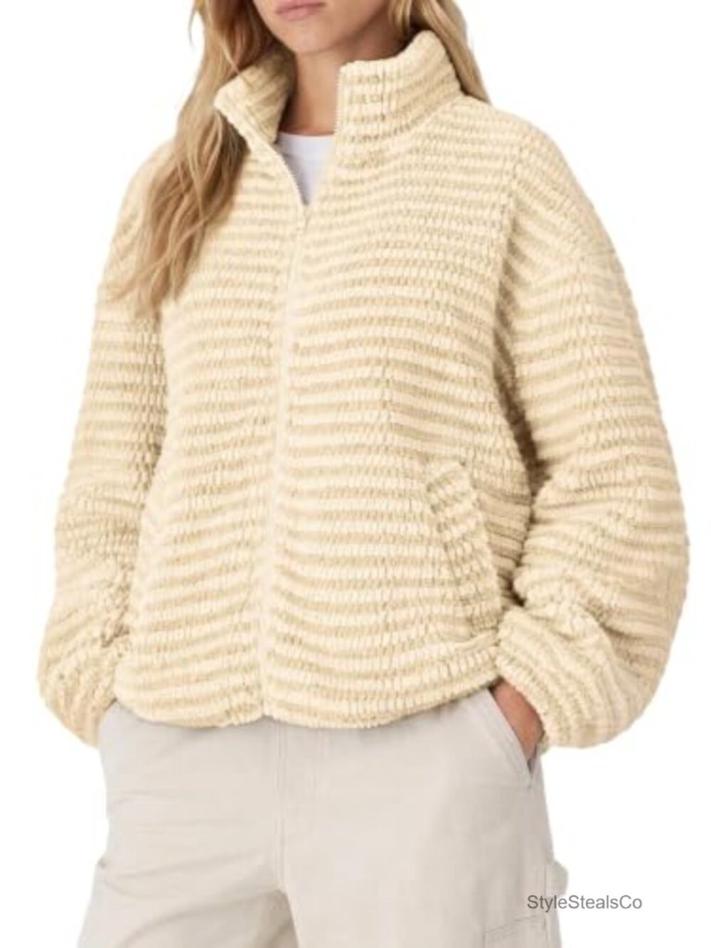 Sherpa Fleece Jacket Women Zip Up Funnel Neck Polyester Winter Coat